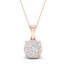 Diamond Halo Necklace 1/2 ct tw Round-Cut 10K Rose Gold 18"