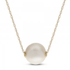 Cultured Pearl Solitaire Necklace 10K Yellow Gold 18"