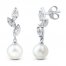 Cultured Pearl & White Lab-Created Sapphire Leaf Earrings Sterling Silver