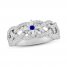 True North Star Ring Lab-Created Blue Sapphire 1/2 ct tw Diamonds 10K White Gold