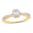 Diamond Engagement Ring 3/4 ct tw Emerald/Round 14K Yellow Gold