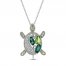 Vibrant Shades Peridot, Green Quartz, Lab-Created Emerald & Lab-Created Sapphire Turtle Necklace Sterling Silver 18"