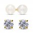 Children's Cultured Pearl & Cubic Zirconia Earrings Set 14K Yellow Gold