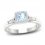 Aquamarine & Diamond Engagement Ring 1/4 ct tw Princess/Round/Baguette-Cut 14K White Gold