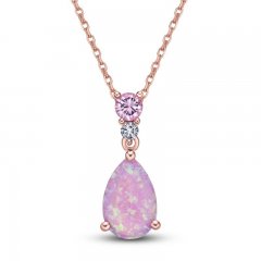 Pink Lab-Created Opal & Pink/White Lab-Created Sapphire Necklace 10K Rose Gold 18"