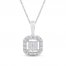 Diamond Halo Necklace 1/4 ct tw Princess/Round 10K White Gold 19"