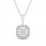 Diamond Halo Necklace 1/4 ct tw Princess/Round 10K White Gold 19"