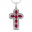 Lab-Created Ruby & White Lab-Created Sapphire Cross Necklace Sterling Silver 18"