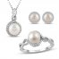 Cultured Pearl & White Lab-Created Sapphire Boxed Set Sterling Silver