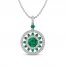 Lab-Created Emerald & White Lab-Created Sapphire Medallion Necklace Sterling Silver 18"