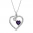 Amethyst & White Lab-Created Sapphire Heart Necklace Sterling Silver 18"