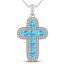 Blue Topaz & White Lab-Created Sapphire Cross Necklace Sterling Silver 18"