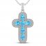 Blue Topaz & White Lab-Created Sapphire Cross Necklace Sterling Silver 18"