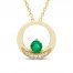Emerald & Diamond Circle Necklace Round-Cut 10K Yellow Gold 18"