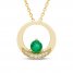 Emerald & Diamond Circle Necklace Round-Cut 10K Yellow Gold 18"