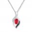 Lab-Created Ruby Necklace 1/15 ct tw Diamonds 10K White Gold