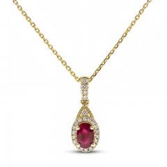 Ruby Necklace 1/8 ct tw Diamonds 10K Yellow Gold 18"