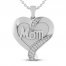 White Lab-Created Sapphire MOM Heart Necklace Sterling Silver 18"