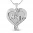 White Lab-Created Sapphire MOM Heart Necklace Sterling Silver 18"