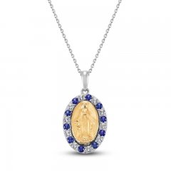 Blue & White Lab-Created sapphire Mary Necklace Sterling Silver/10K Yellow Gold 18"