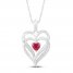 Lab-Created Ruby & Diamond Heart Necklace Sterling Silver 18"