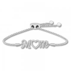 "Mom" Lab-Created White Sapphire Bolo Bracelet Sterling Silver