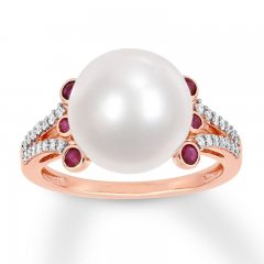 Cultured Pearl Ring 1/8 ct tw Diamonds 10K Rose Gold