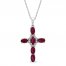 Lab-Created Ruby & White Lab-Created Sapphire Cross Necklace Sterling Silver 18"