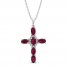 Lab-Created Ruby & White Lab-Created Sapphire Cross Necklace Sterling Silver 18"