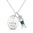 Lab-Created Emerald & White Lab-Created Sapphire 'I Love You Mom' Necklace Sterling Silver 18"