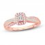 Diamond Engagement Ring 3/8 ct tw Emerald/Baguette/Round 14K Rose Gold