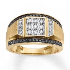 Men's Black/White Diamond Band 5/8 ct tw 10K Yellow Gold