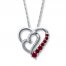 Diamond Heart Necklace Lab-Created Rubies Sterling Silver