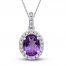 Amethyst & White Lab-Created Sapphire Necklace Sterling Silver 18"