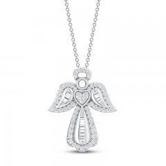 Diamond Angel Necklace 1/3 ct tw Round/Baguette 10K White Gold 18"