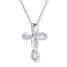 Diamond Cross Necklace 1/15 ct tw Round-cut 10K White Gold