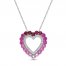 Lab-Created Ruby, Pink & White Lab-Created Sapphire Heart Necklace Sterling Silver 18"