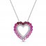 Lab-Created Ruby, Pink & White Lab-Created Sapphire Heart Necklace Sterling Silver 18"