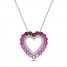 Lab-Created Ruby, Pink & White Lab-Created Sapphire Heart Necklace Sterling Silver 18"