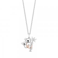 Hallmark Diamonds Panda Necklace 1/10 ct tw Sterling Silver/10K Rose Gold 18"