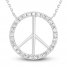 Diamond Peace Sign Necklace 1/6 ct tw Round-cut 10K White Gold 18"
