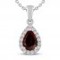 Garnet & White Lab-Created Sapphire Necklace Sterling Silver 18"