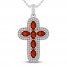 Garnet & White Lab-Created Sapphire Cross Necklace Sterling Silver 18"