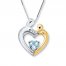 Mother & Child Necklace Aquamarine Sterling Silver/10K Gold