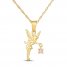 Children's Tinkerbell Pink Cubic Zirconia Necklace 14K Yellow Gold 13"