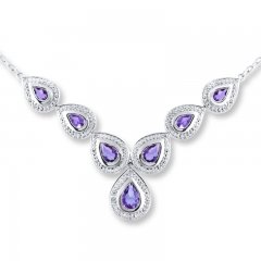 Amethyst Necklace Diamond Accents Sterling Silver