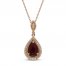 Ruby Necklace 1/8 ct tw Diamonds 10K Rose Gold 18"