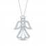 Diamond Angel & Heart Necklace 1/5 ct tw Round-Cut 10K White Gold 18"