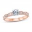 Diamond Engagement Ring 7/8 ct tw Round/Baguette 14K Rose Gold