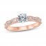 Diamond Engagement Ring 7/8 ct tw Round/Baguette 14K Rose Gold